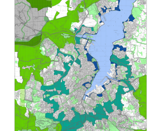 Eine Karte der Region um Kiel mit farblich hervorgehobenen Flächen.