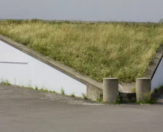 Gründach auf der Ostspitze eines Firmengebäudes	