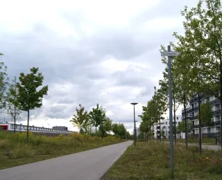 Befestigte Wege entlang von Grünflächen