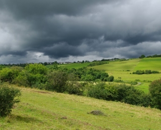 grüne Landschaft mit bewölktem Himmel