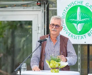 Prof. Dr. Josef Settele beim BfN-Gartengespräch in Bonn im Jahr 2022.