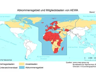 Übersichtskarte Mitgliedsstaaten von AEWA