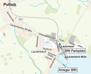 Kartenausschnitt Anfahrtsplan BfN auf Vilm - Detailkarte Lauterbach